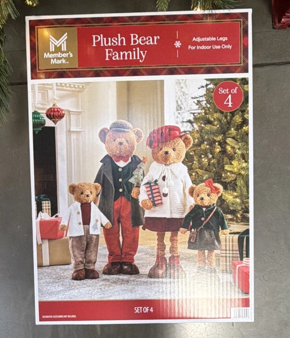Member's Mark Plush Bear Family Set 4 Christmas Holiday Decor